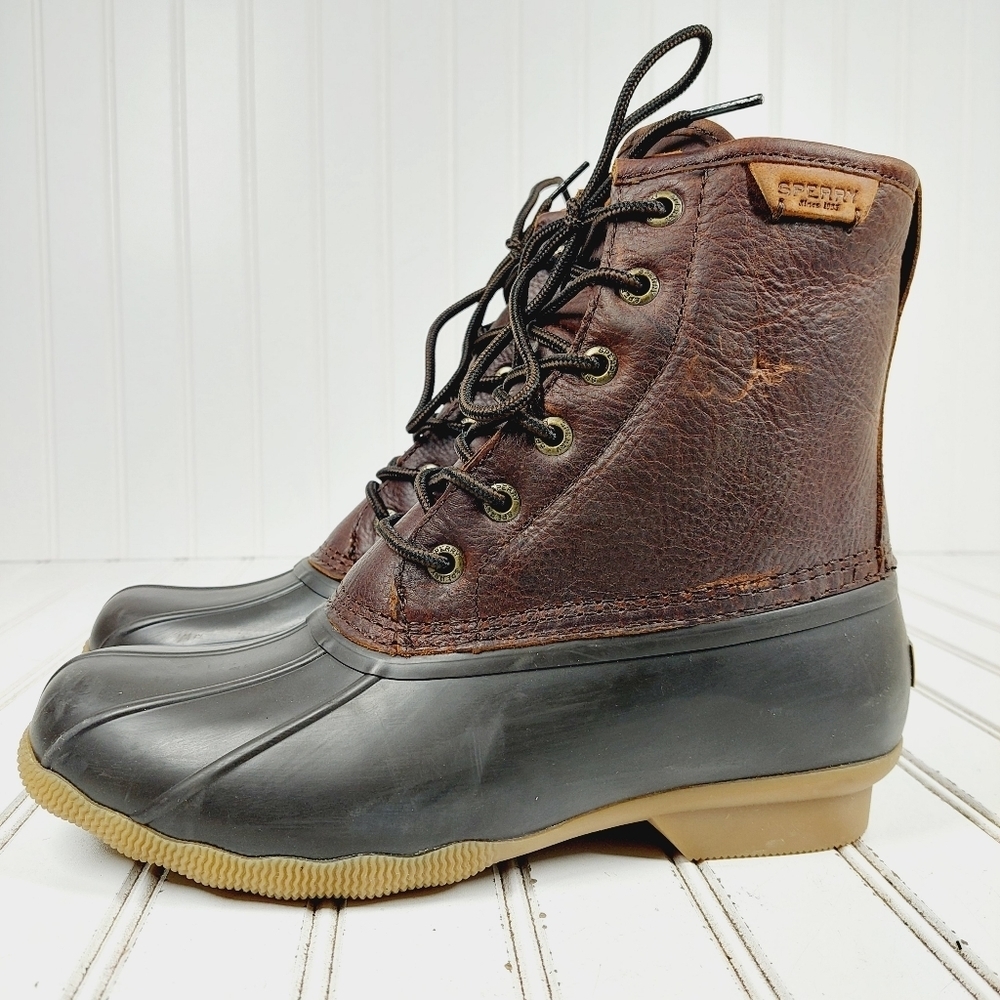 Sperry Saltwater Waterproof Leather & Rubber Brown & Black Duck Boots M367